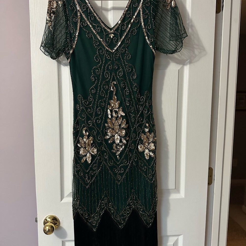 Elegant Green and Gold Beaded Dress